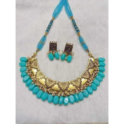 Picture of Gorgeous Party Wear Antique Silver locket Pendant Necklace / Chain Necklace / Choker Necklace for Women / Jewelry set for women Necklace - Necklace For Girls - Multicolor