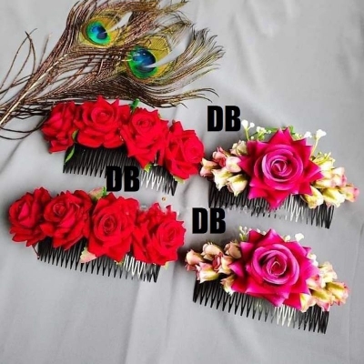 Picture of Artificial kathgolap flower hair clip for girls and women - 4 PIS - Multicolor