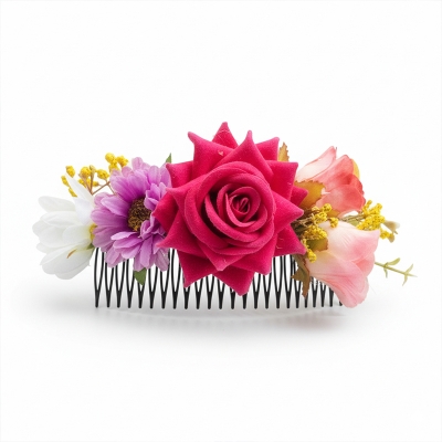 Picture of Artificial kathgolap flower hair clip for girls and women - 1 PCs. - Multicolor