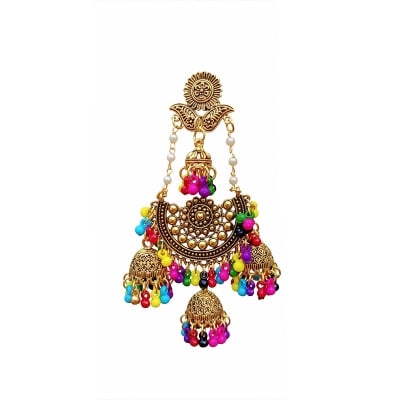 Picture of Gorgeous party wear antique golden necklace and earrings set for girls and woman. - Gold