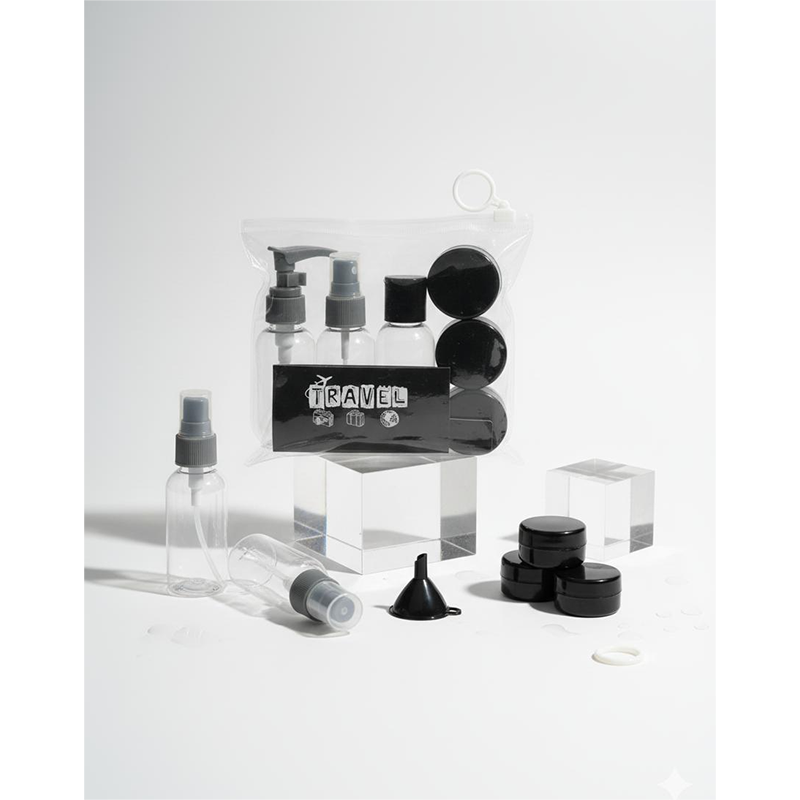 Picture of Refillable Cosmetic Container Kit Travel Bottle Set – 8 Piece (Black) - Black