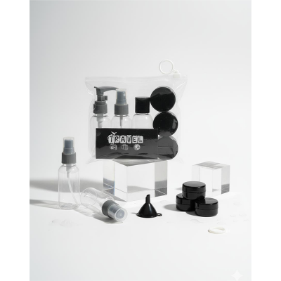 Picture of Refillable Cosmetic Container Kit Travel Bottle Set – 8 Piece (Black) - Black