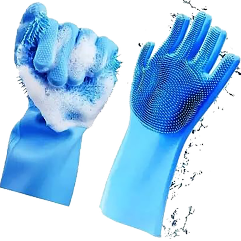 Picture of Silicone Dish Washing Kitchen Hand Gloves 2 pcs ( Blue) - Blue