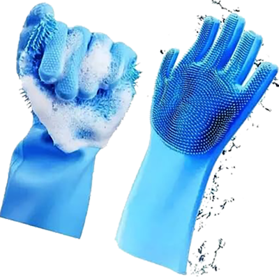 Picture of Silicone Dish Washing Kitchen Hand Gloves 2 pcs ( Blue) - Blue