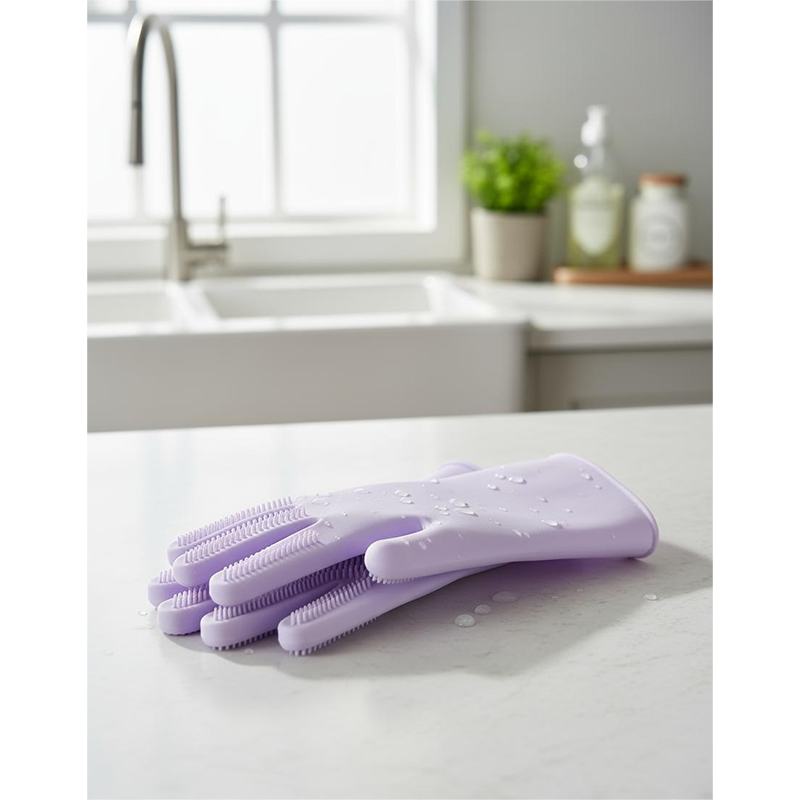 Picture of Silicone Dish Washing Kitchen Hand Gloves 2 pcs ( Purple) - Purple