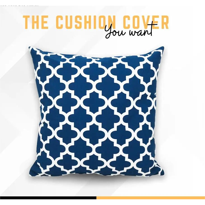 Picture of Cotton Cushion Cover Navy Blue & White 14″x 14″ - Navy Blue