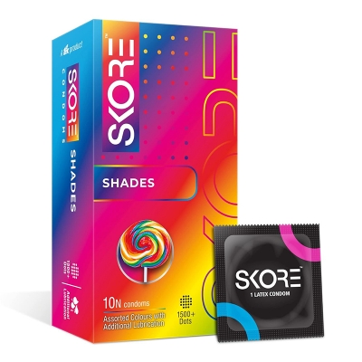 Picture of Skore Shades Assorted Colours 1500+ Dotted Condom - 10Pcs Pack - Multicolor