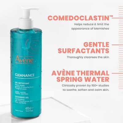 Picture of Avene Cleanance Cleansing Gel for Face 200 Ml Gentle Non-Comedogenic Oil-Free Daily Deep Cleanser for Acne-Prone Skin