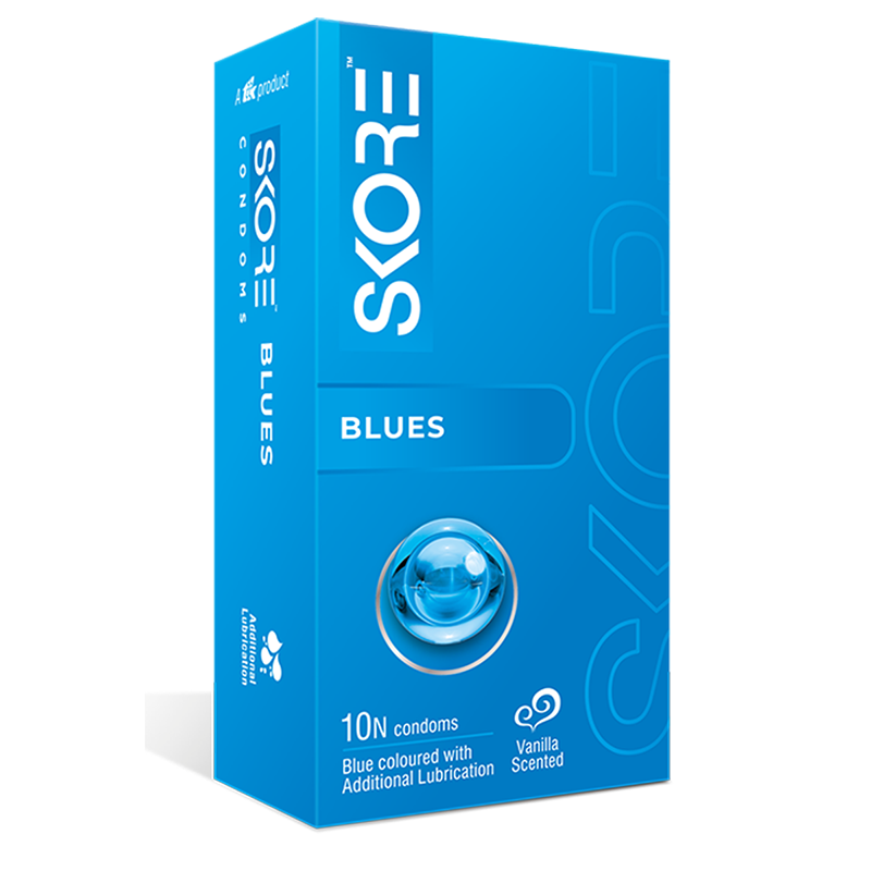 Picture of Skore Blues Flavored with Extra Lubrication Condom - 10pcs Pack - Blue
