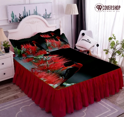 Picture of Bedsheet king size pillow cover and kolbalisher cover (bird red,KING)