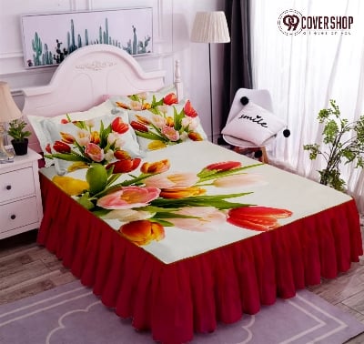 Picture of Bedsheet king size pillow cover and kolbalisher cover (Multi tulip red,KING)