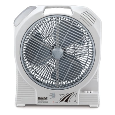 Picture of Sunca sf-399A , 14-Inch Rechargeable Box Fan With Bright Led Lights And Double Battery For Comfort During Hot Days White