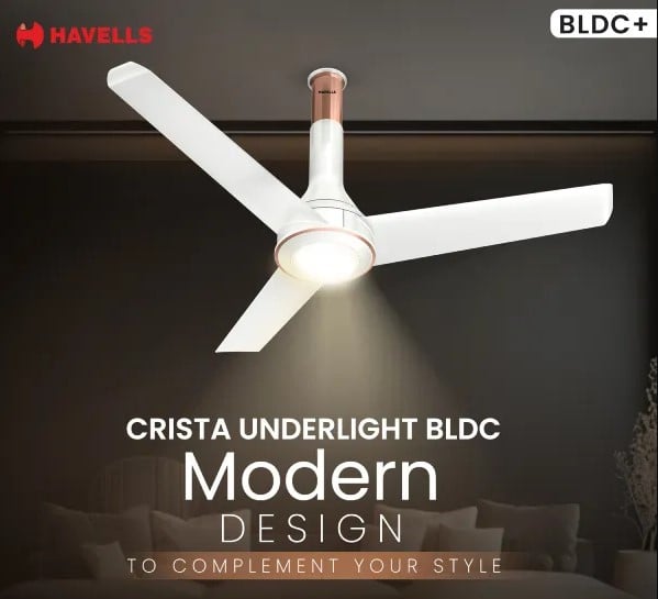 Picture of Havells Crista Underlight BLDC Ceiling fan, Size: 1200mm, Smart IOT supported, with RF Remote