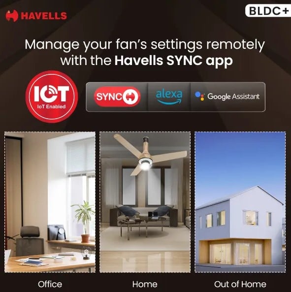 Picture of Havells Crista Underlight BLDC Ceiling fan, Size: 1200mm, Smart IOT supported, with RF Remote