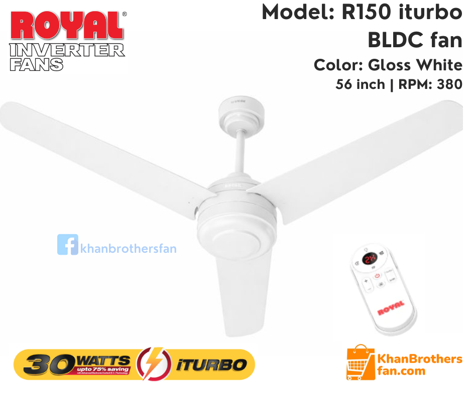 Picture of Royal iTurbo BLDC Ceiling Fan 56 Inch | Model: RL-150 | 30 Watt Energy Saving Fan | iTurbo Mode | Remote Control | 4KV Surge Guard