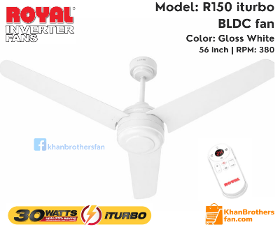Picture of Royal iTurbo BLDC Ceiling Fan 56 Inch | Model: RL-150 | 30 Watt Energy Saving Fan | iTurbo Mode | Remote Control | 4KV Surge Guard