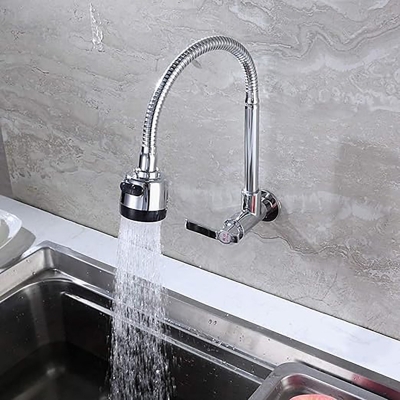Picture of Faucets,Bathroom Faucet,Into The Wall Water-Tap Can Spin Mop Pool Single Cold Taps Kitchen Hang on The Wall Sink Faucets Basin Faucet, Sink Faucet,Copper Wall-Mounted Bathroom Faucet/Sier (Silver)