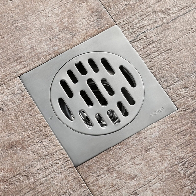 Picture of Square Floor Drain, 304 Stainless Steel Brushed Bathroom Floor Drain, 5inch Shower Floor Drain with Removable Cover and Hair Strainer, for Kitchen, Washroom, Bathroom Show (Silver)