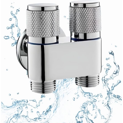 Picture of 1 in 2 Out Dual Control Valves for Washing Machine - Bathroom Faucet, & Pull Out Sprayer, Accessory for Easy Temperature & Flow Control, Bathroom Upgrade2 in one silver