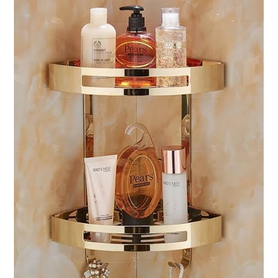 Picture of Wall Mounted Gold Stainless Steel Bathroom Soap Dish Bath Shower Shelf Bath Shampoo Holder Basket Holder Corner Shelf (Color : Gold Two Tier) (Gold)