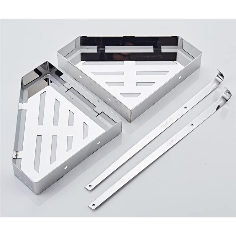 Picture of Diamond Shape Double Layer Stainless steel Shower Shelf Racks Bathroom Shelf, Chrome Bath Shower Shelf, Stainless Steel, Bathroom Corner Shelf, Wall Mounted  Kitchen Storage Holder Shower Caddy (Silver)