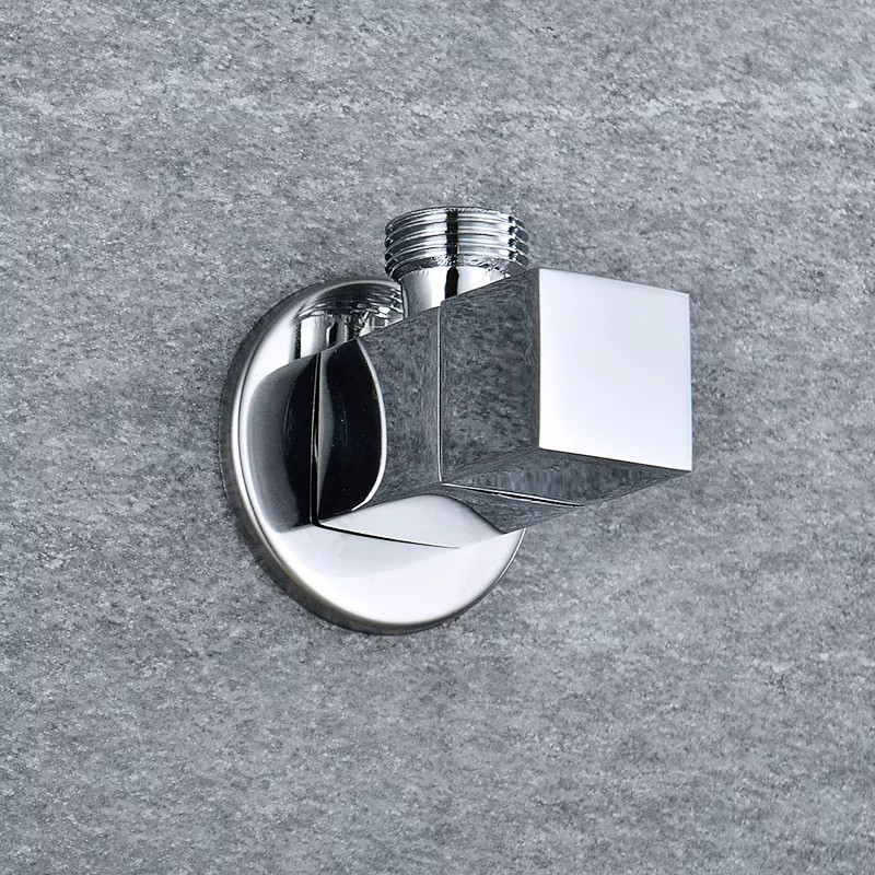 Picture of High Quailty Square Brass Angle Valve Shut Off Water Stop Valve for Faucet and Toile Wall Mounted G1/2 Inlet and Outlet Chrome Plated Lasting (Silver)