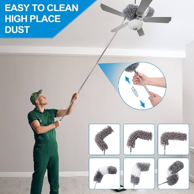 Picture of Adjustable Microfiber Feather Duster | Extendable Handle 100 inch | Bendable Anti Static Cleaning Brush for Ceiling Fan, Furniture, Car & Home Dusting Tool Multicolor