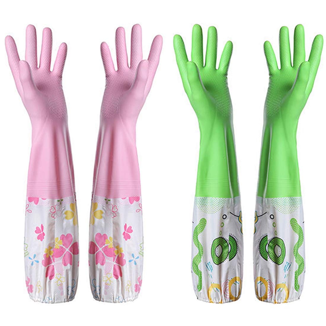 Picture of 1 Pair Household Multi-purpose Hand Gloves with Soft Fiber Lining, Extra Long Cuff & Textured Grip – Waterproof Cleaning Gloves Multicolor