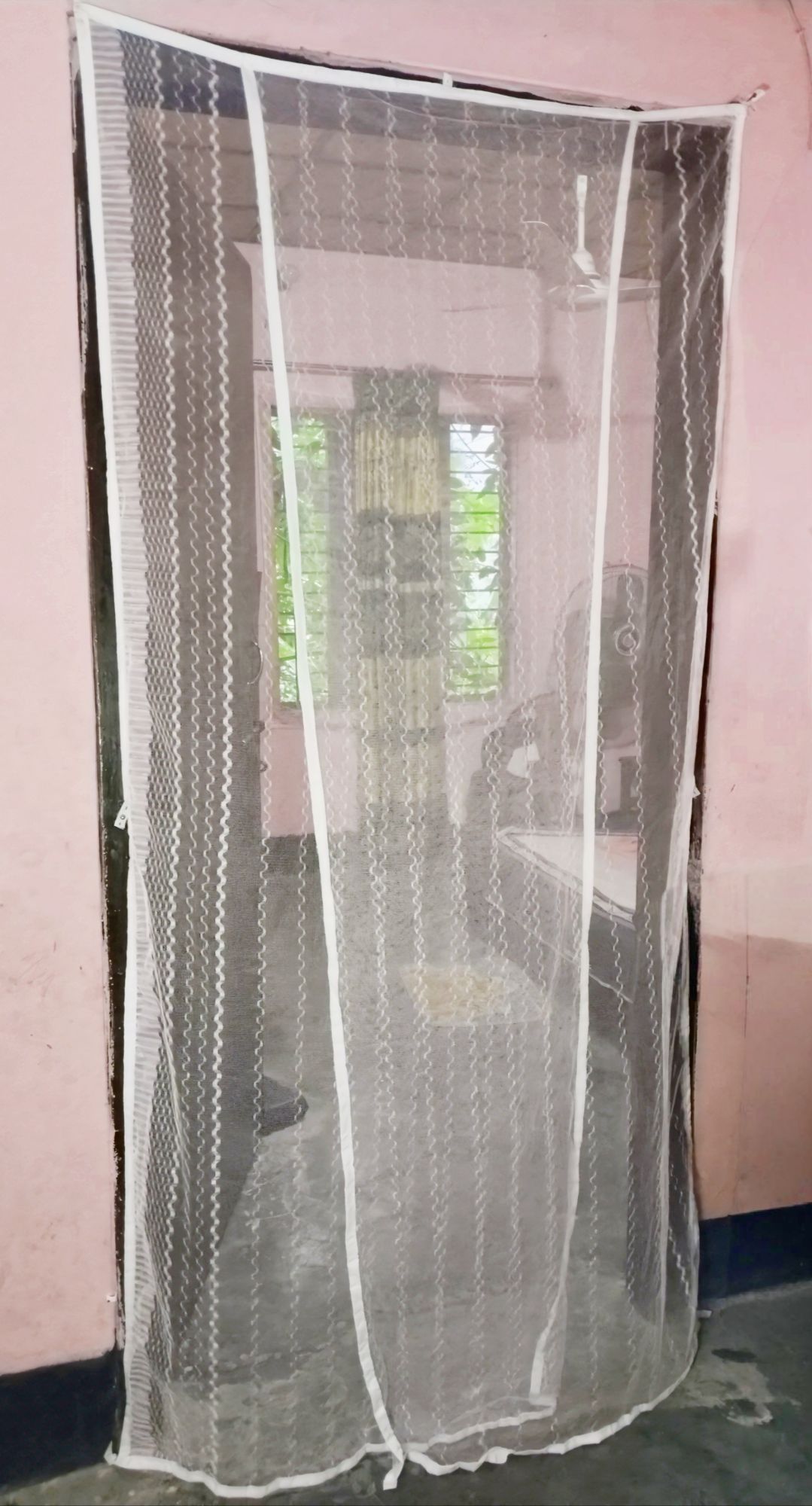 Picture of Door Net for Anti-Mosquito Double Part Auto-Close System Pink Colour 2.5×7 Feet | Premium Quality Door Mosquito Net | Lifesymart