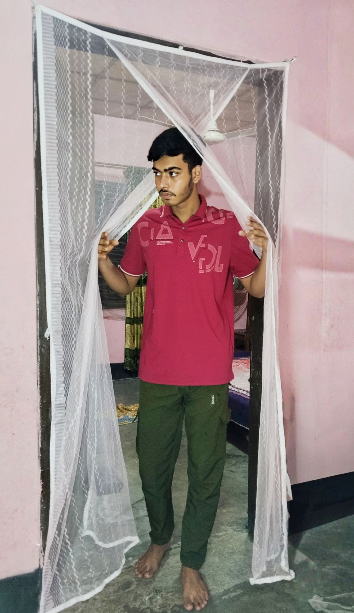 Picture of Door Net for Anti-Mosquito Double Part Auto-Close System Pink Colour 3.5×7 Feet | Premium Quality Door Mosquito Net | Lifesymart