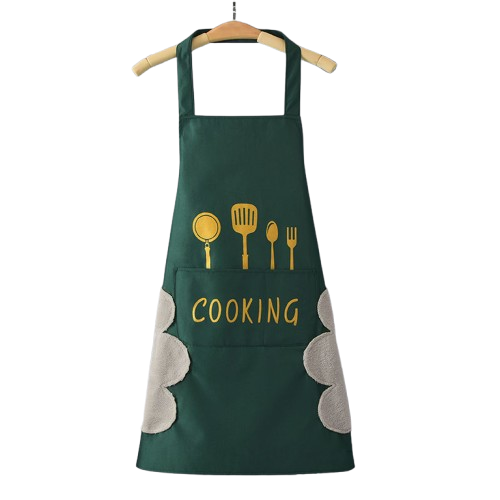 Picture of Waterproof & Oil-Proof Kitchen Apron with Hand-Wipe Towels | Adjustable Cooking Apron for Women | Large Front Pocket | Cute Cartoon Rabbit & Floral Wreath Design Multicolor
