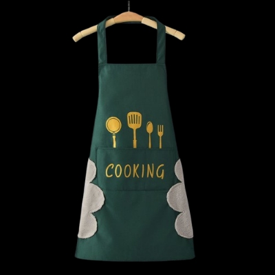 Picture of Waterproof & Oil-Proof Kitchen Apron with Hand-Wipe Towels | Adjustable Cooking Apron for Women | Large Front Pocket | Cute Cartoon Rabbit & Floral Wreath Design Multicolor
