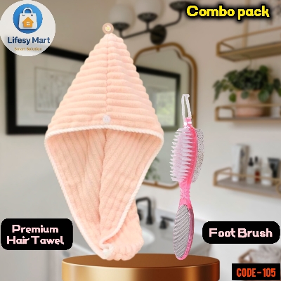 Picture of Microfiber Hair Drying Towel Wrap & 4-in-1 Pedicure Foot File Combo Pack | Super Absorbent Hair Turban & Hard Skin Remover Tool