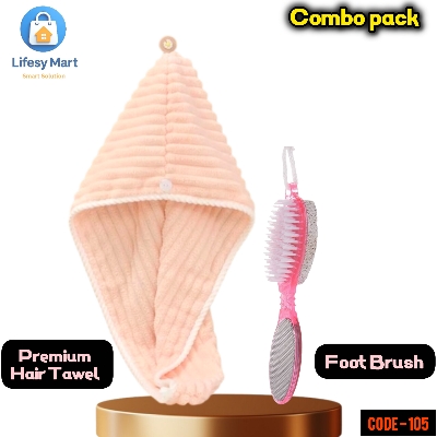 Picture of Microfiber Hair Drying Towel Wrap & 4-in-1 Pedicure Foot File Combo Pack | Super Absorbent Hair Turban & Hard Skin Remover Tool Multicolor
