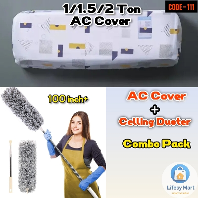 Picture of 1 Ton, 1.5 Ton and 2 Ton Adjustable AC Dust Cover & 100 inch Flexible Microfiber Duster Combo Pack • Indoor AC Protection & High Ceiling Cleaning • Perfect for Winter