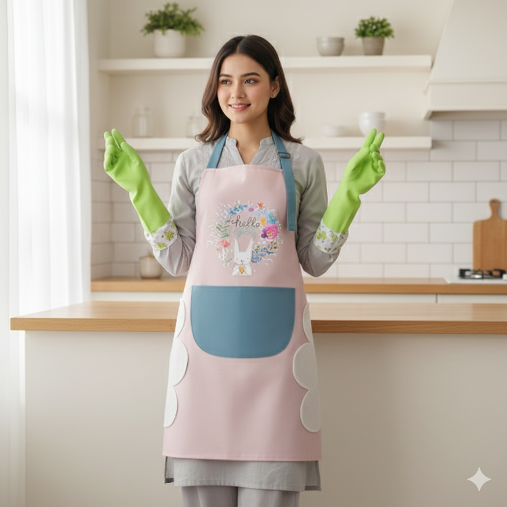 Picture of Winter Kitchen & Home Cleaning Combo Pack • Hand Gloves, Premium Apron & Flexible Microfiber Duster • Protect Hands, Clothes & High Areas