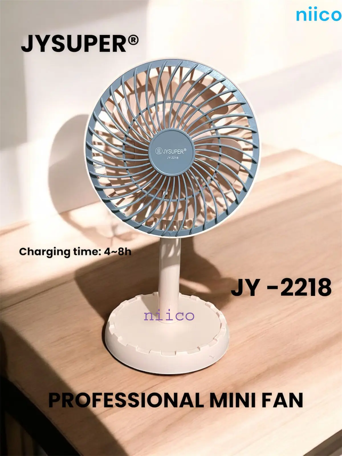 Picture of Rechargeable Moving Charger Fan Portable Professional Mini Table Fan Model: Joy Super JY-2218 -001Strong Wind Left to Right Oscillating Angle 45 Degrees - (1 Year Warranty)