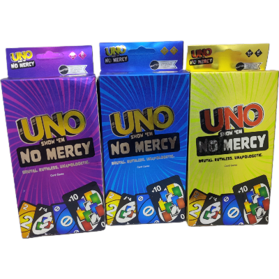 Picture of Uno No Mercy Mattel Games UNO Show ‘em No Mercy Card Game for Kids Adults and Family Parties and Travel With Extra Cards