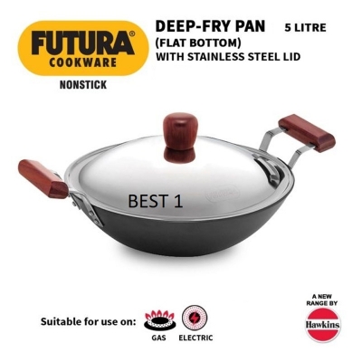 Picture of Hawkins Futura 5 Litre Deep Karai with Stainless Steel Lid (AD50S)(Black)