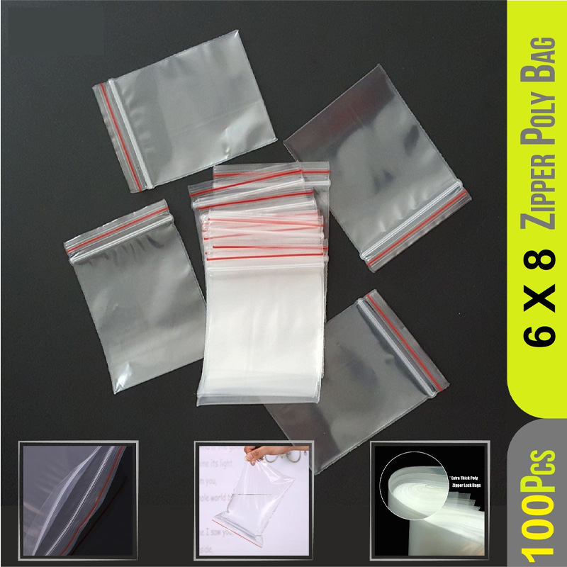 Picture of 6"X8" Inch Resealable 100 pcs Clear Zipper Poly Bag/ Zip Lock Plastic Storage Packet for Food Freezing, Jewelry, Clothes, Docs, Candy, Cookies, Snacks, Vitamins, Books, Seeds(Multicolor)