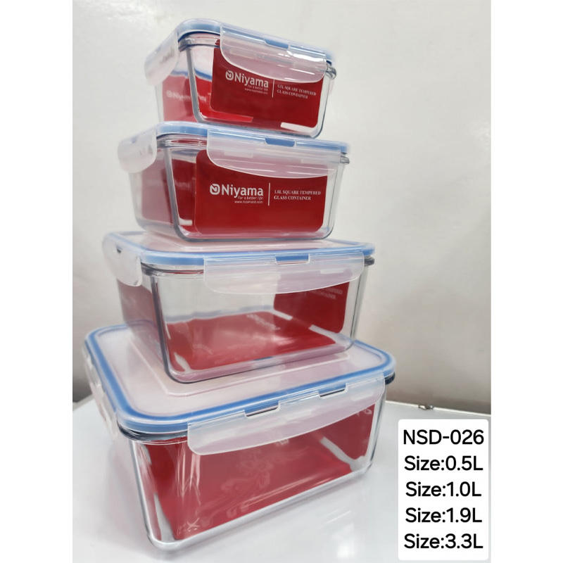 Picture of 4 pcs Set Microwave Oven Heating Lunch Box Healthy Glass Food Container with Lid NSD-026(Multicolor)