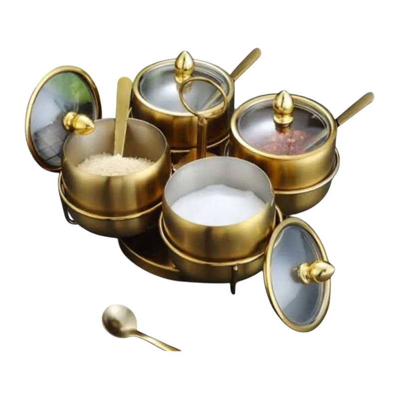 Picture of 4 Pcs Stainless Steel Spice Jar with Revolving Stand MULTICOLOUR(Multicolor)