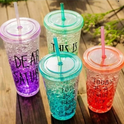 Picture of 1 Juice Mug Juice Jar Ice Crushed Designed Juice Glass With Straw - Coffee Mug(Multicolor)
