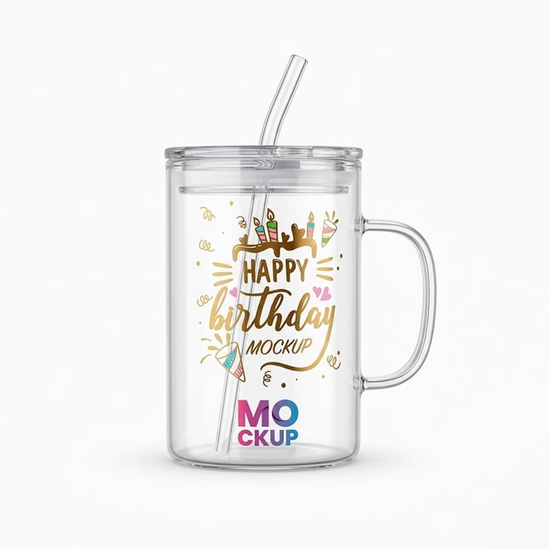 Picture of 1 Happy Birthday Premium Jar Mug- Elegant Glass Container for Storage, Preservation and Decor, Airtight Lid, Versatile and Stylish Jar, Milkshake, Coffee & Juice Jar with Straw(Multicolor)