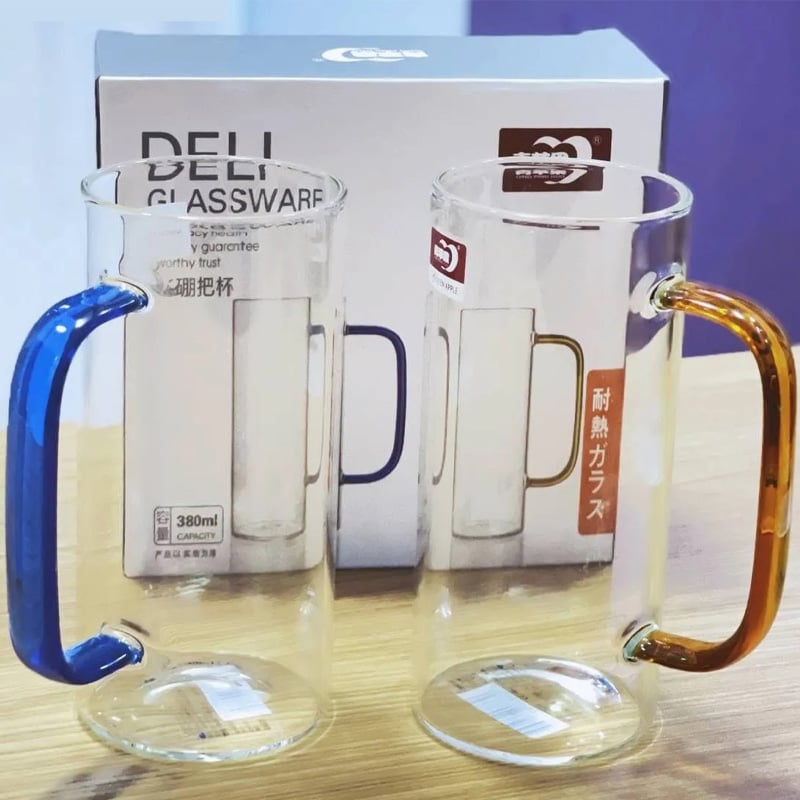 Picture of 4 Pieces Borosilicate Glass Coffee Mug with Colored Handle 380ML GPB31-380/L4(Multicolor)