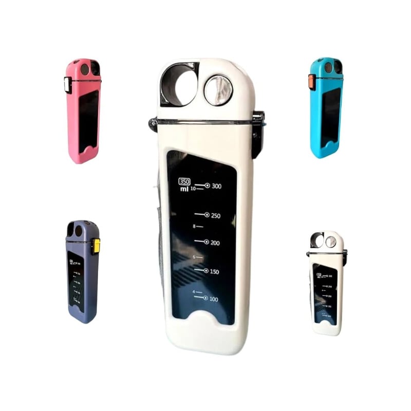 Picture of 1 PC New minimalist 350ml rectangular water bottle with time scale flat water bottle with straw(Multicolor)