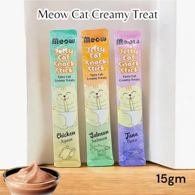 Picture of 12 PCS Meow Cat Creamy Treats, lickable cat treats that come in Chicken, Salmon, and Tuna flavors(15GM)