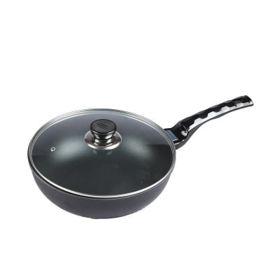 Picture of BD-KOR WOK PAN (26 CM) Non-Stick Premium Marble Coating with Glass Lid(Gray)