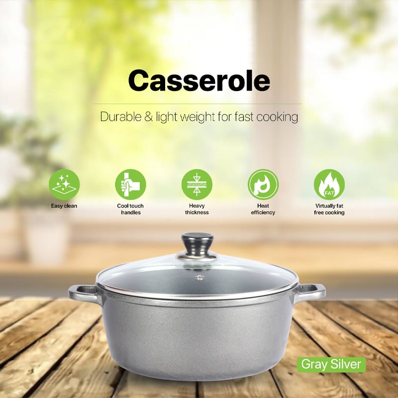 Picture of BD-KOR CASSEROLE (22 CM) Non-Stick Marble Coating with Glass Lid(Gray)