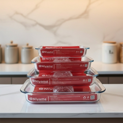 Picture of 4 Pcs Tempered Glass Rectangular Shaped Serving Bowls Set NSD-022(Multicolor)